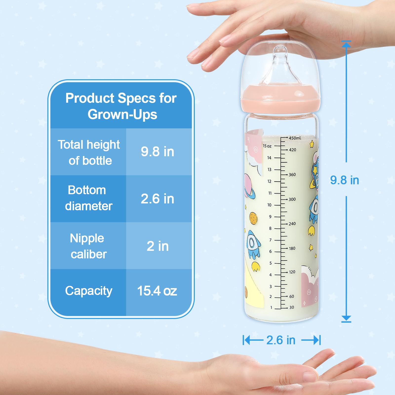 LittleForBig Adult Baby Bottle Ultra Printed Specialty Oversized Glass Feeding Baby Astros Pattern - Image 5