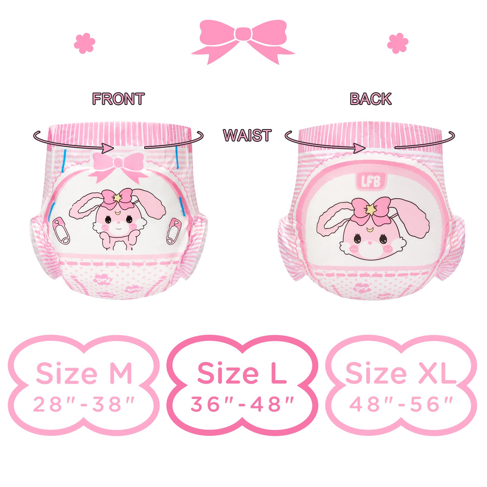 Littleforbig Adult Printed Diaper 40 Pieces (4 Packs) - Baby Usagi (Medium 28"-38") - Image 4