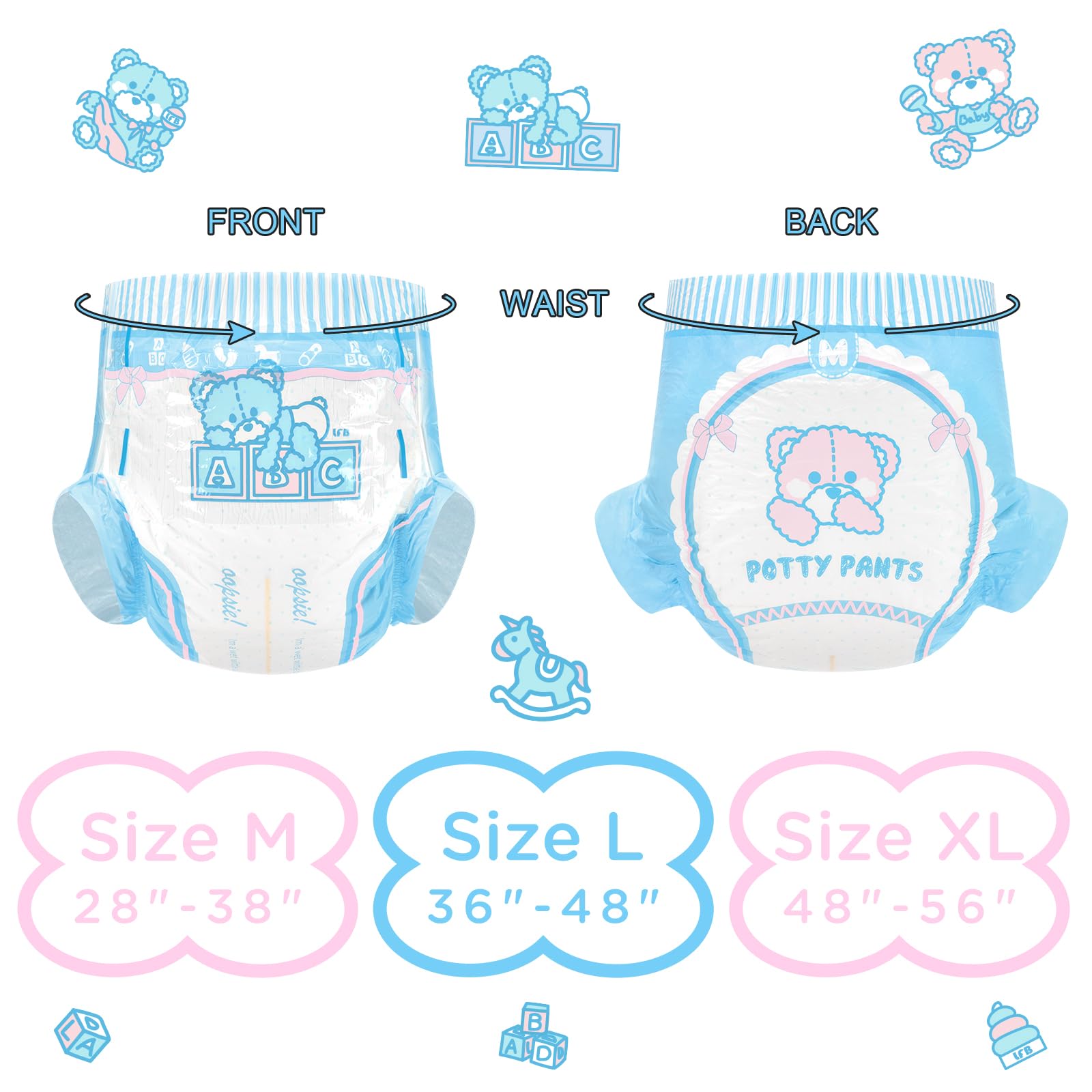 Littleforbig Adult Printed Diaper 10 Pieces - Potty Pants (Medium 28"-38") - Image 4