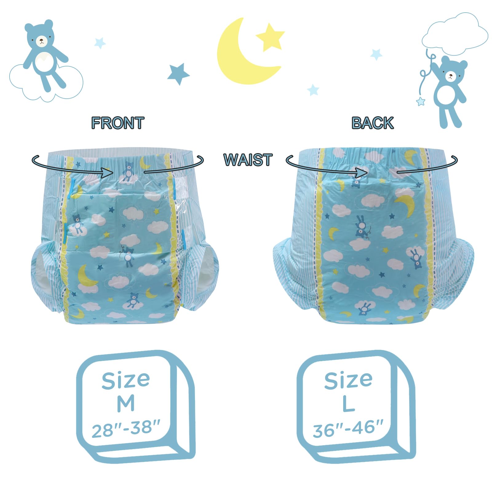 Littleforbig Adult Printed Diaper 40 Pieces (4 Packs) - Little Dreamers (Medium 28"-38") - Image 3