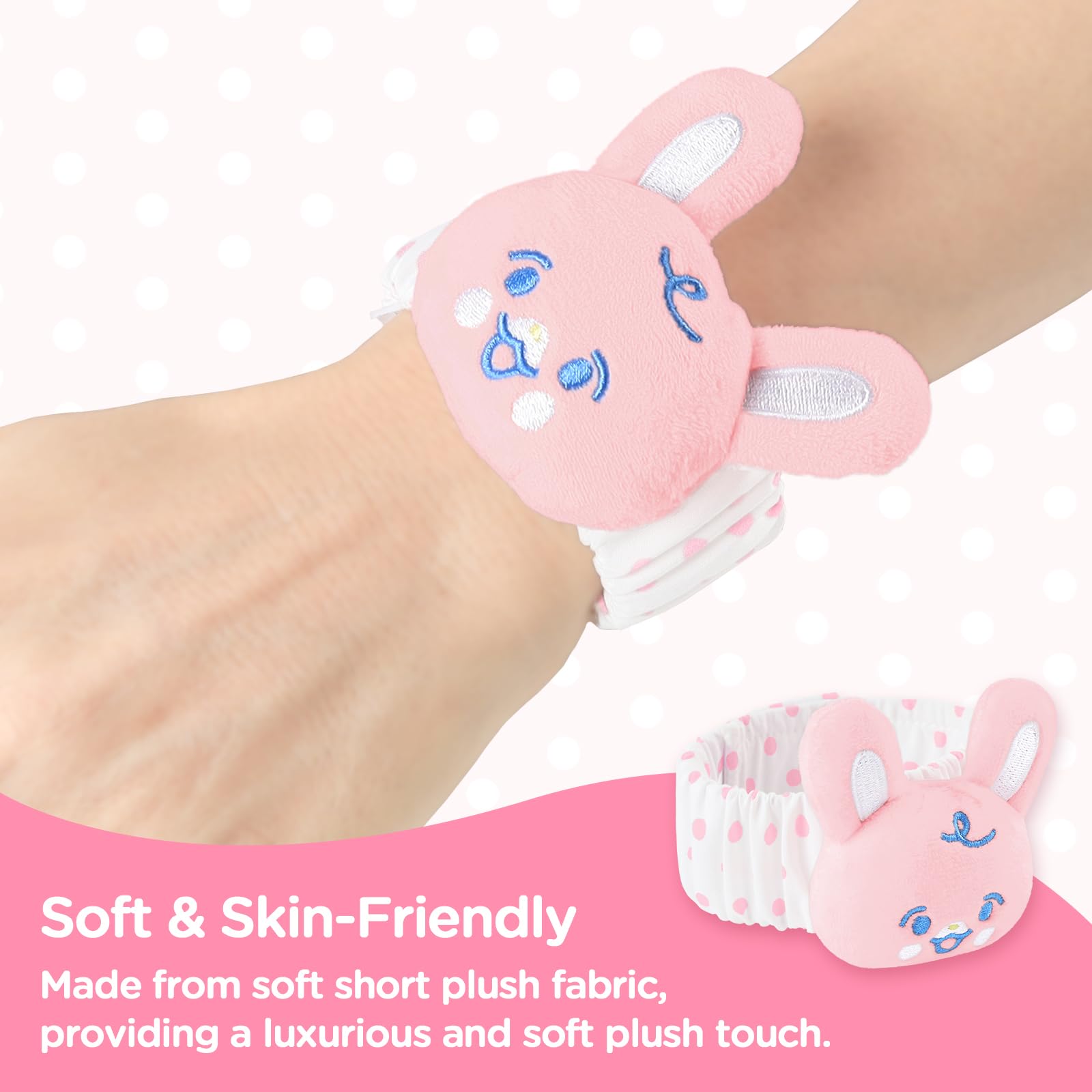 LittleForBig Adult Wrist Rattle Soft Adjustable Bracelet with Bell for Adult - Baby Parade Pattern Pink Bunny - Image 3