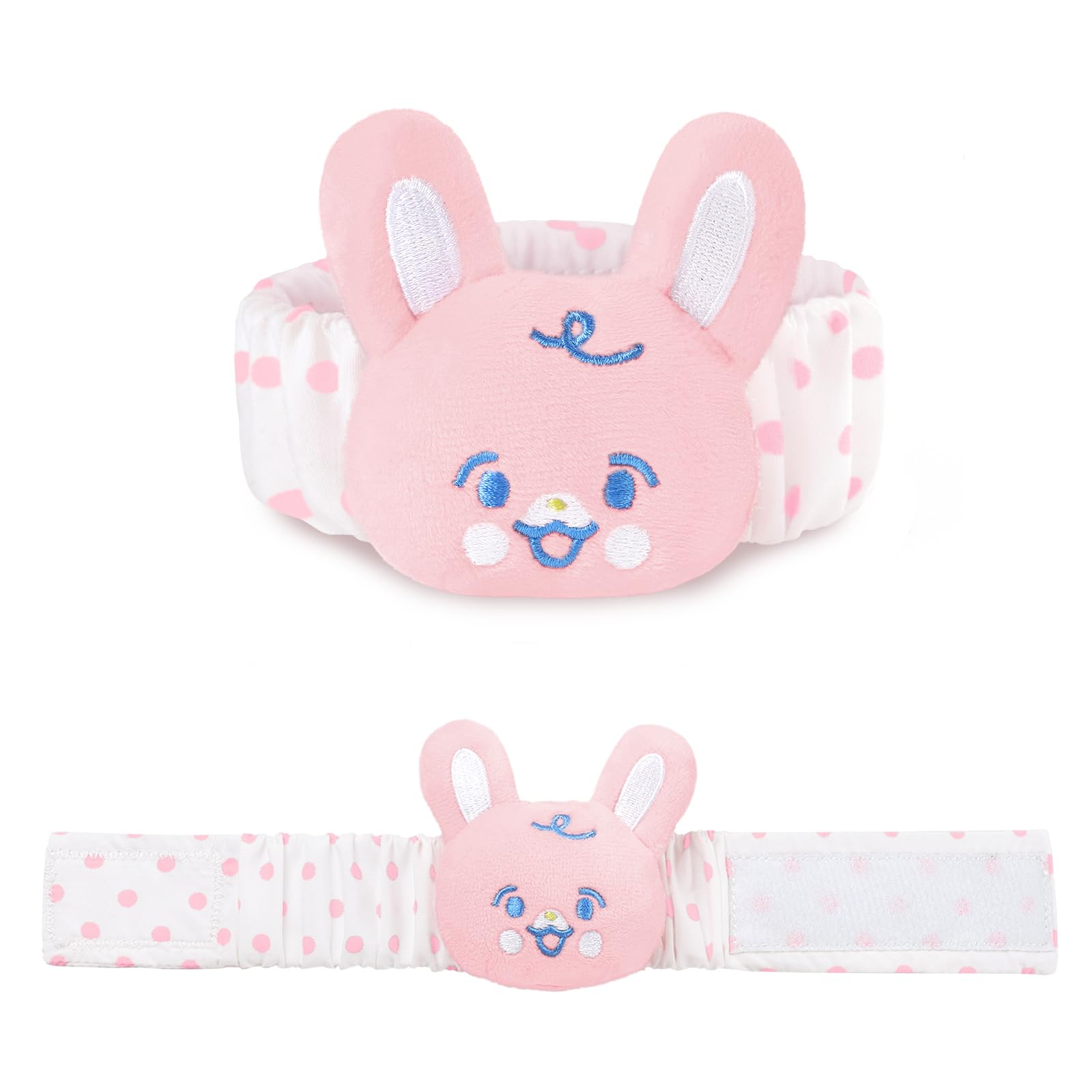 LittleForBig Adult Wrist Rattle Soft Adjustable Bracelet with Bell for Adult - Baby Parade Pattern Pink Bunny - Image 7