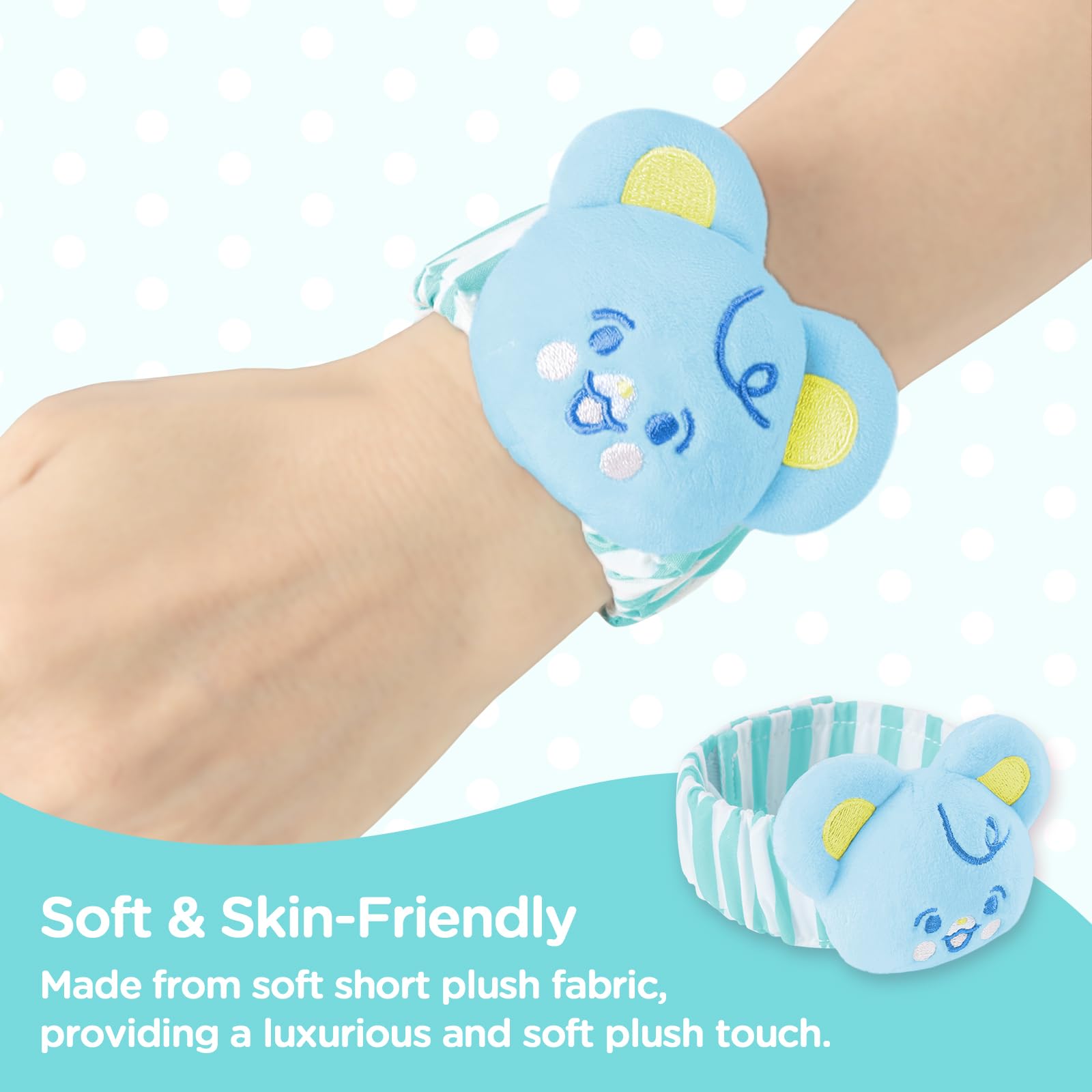 LittleForBig Adult Wrist Rattle Soft Adjustable Bracelet with Bell for Adult - Baby Parade Pattern Blue Bear - Image 3