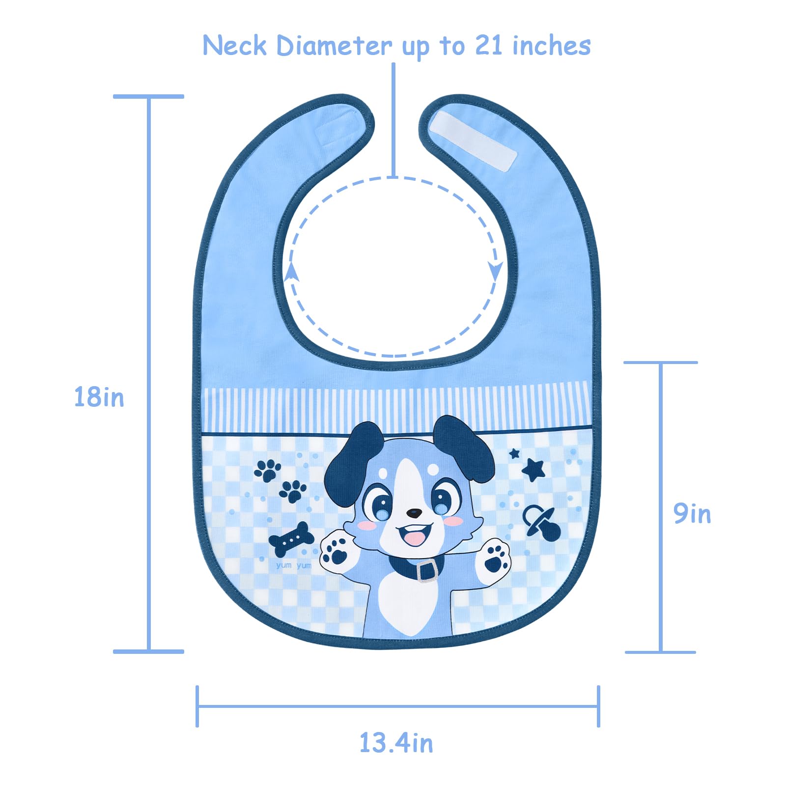 Littleforbig Cotton Waterproof Babydoll Printed Adult Bib with Adjustable Hook-and-Loop Fastener Closure - Little Blue Bib - Image 5