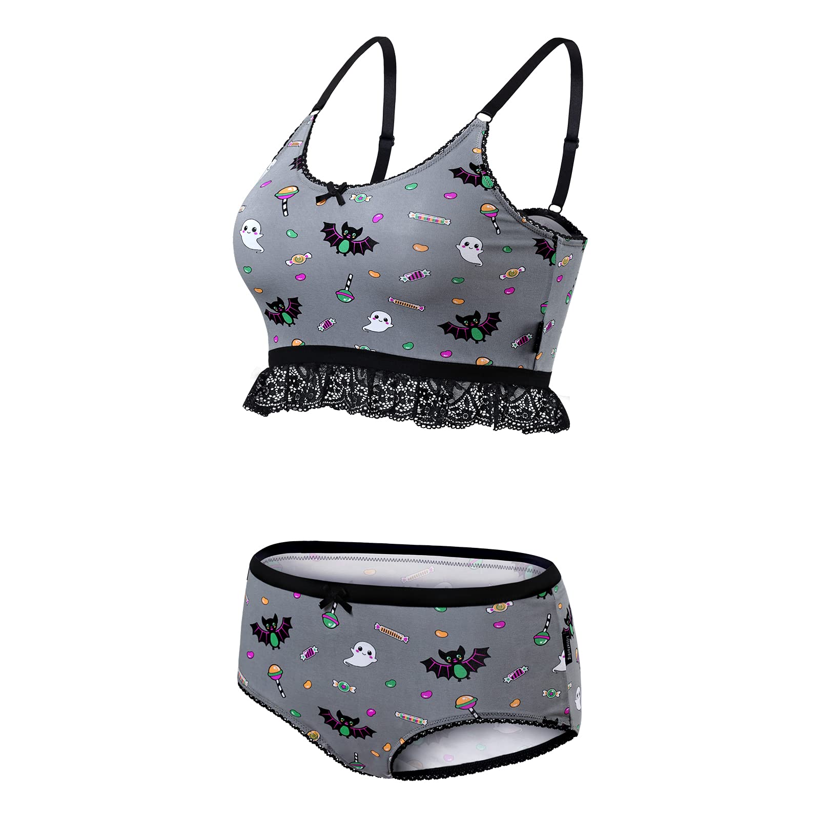 Littleforbig Lacy Trim Women Nightwear Strap Sleepwear Cami Top Shorts Lingerie bralette loungewear Set - Sugar Bat - Image 6