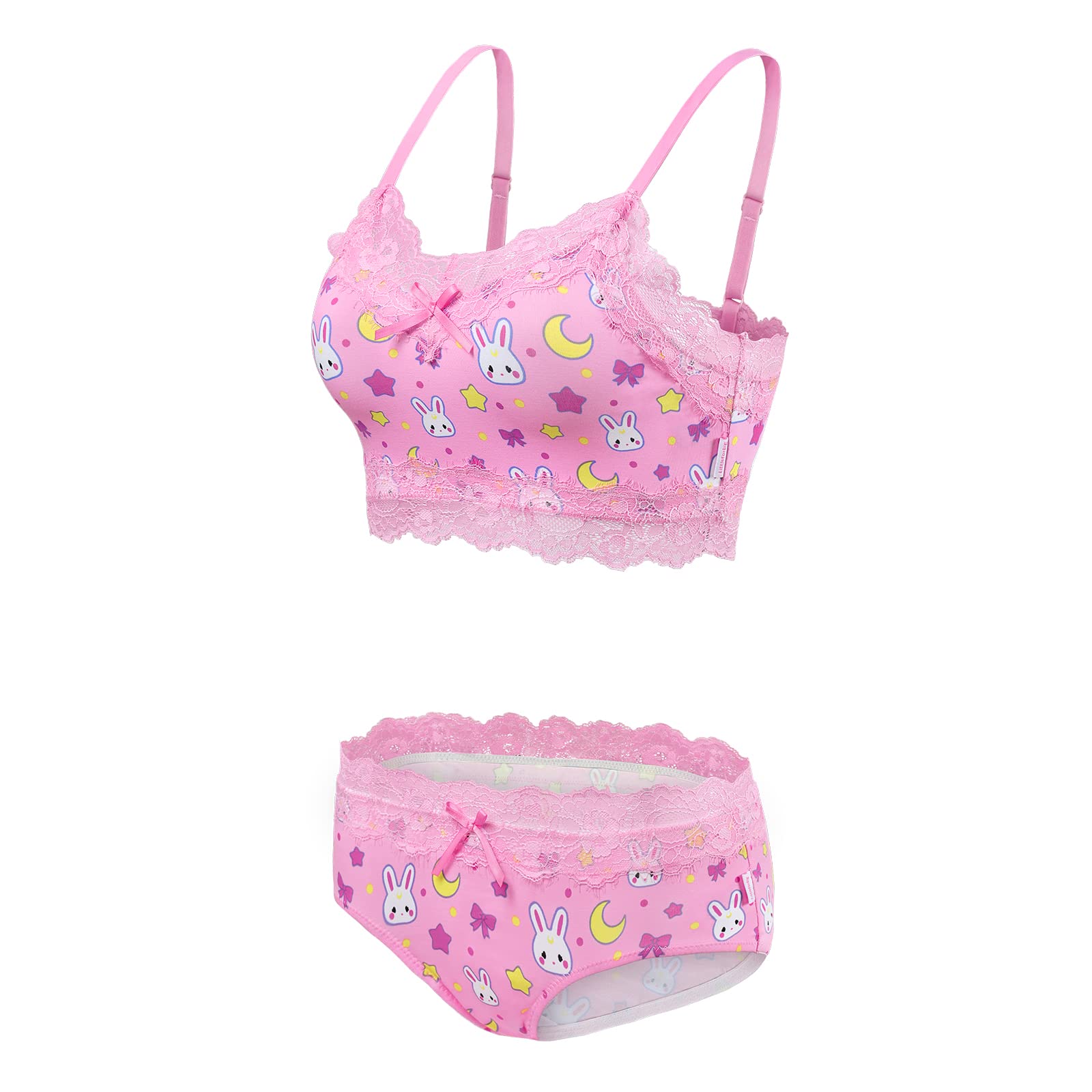 Littleforbig Lacy Trim Women Nightwear Strap Sleepwear Cami Top Shorts Lingerie bralette loungewear Set - Sweet Usagi - Image 5