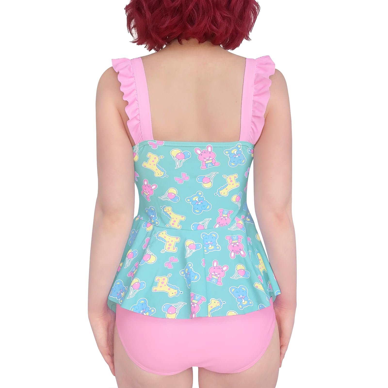Littleforbig Modest Kawaii Camisole Ruffled Straps One Piece Swimwear Bathing Suit Swimsuit - Baby Parade Swimsuit - Image 4
