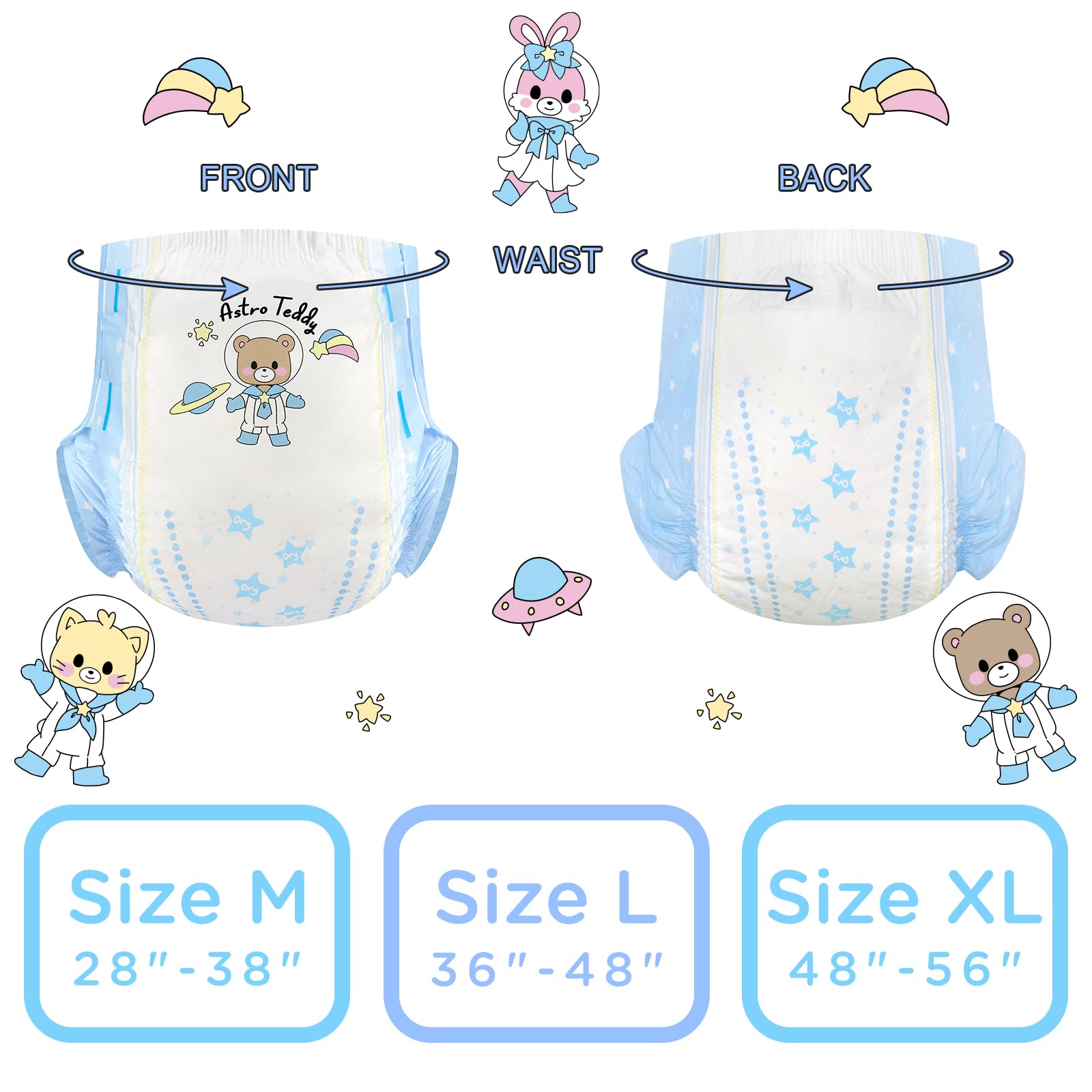 Littleforbig Printed Adult Brief Diapers 40 Pieces (4 Packs) - Astro Babies(M) - Image 6