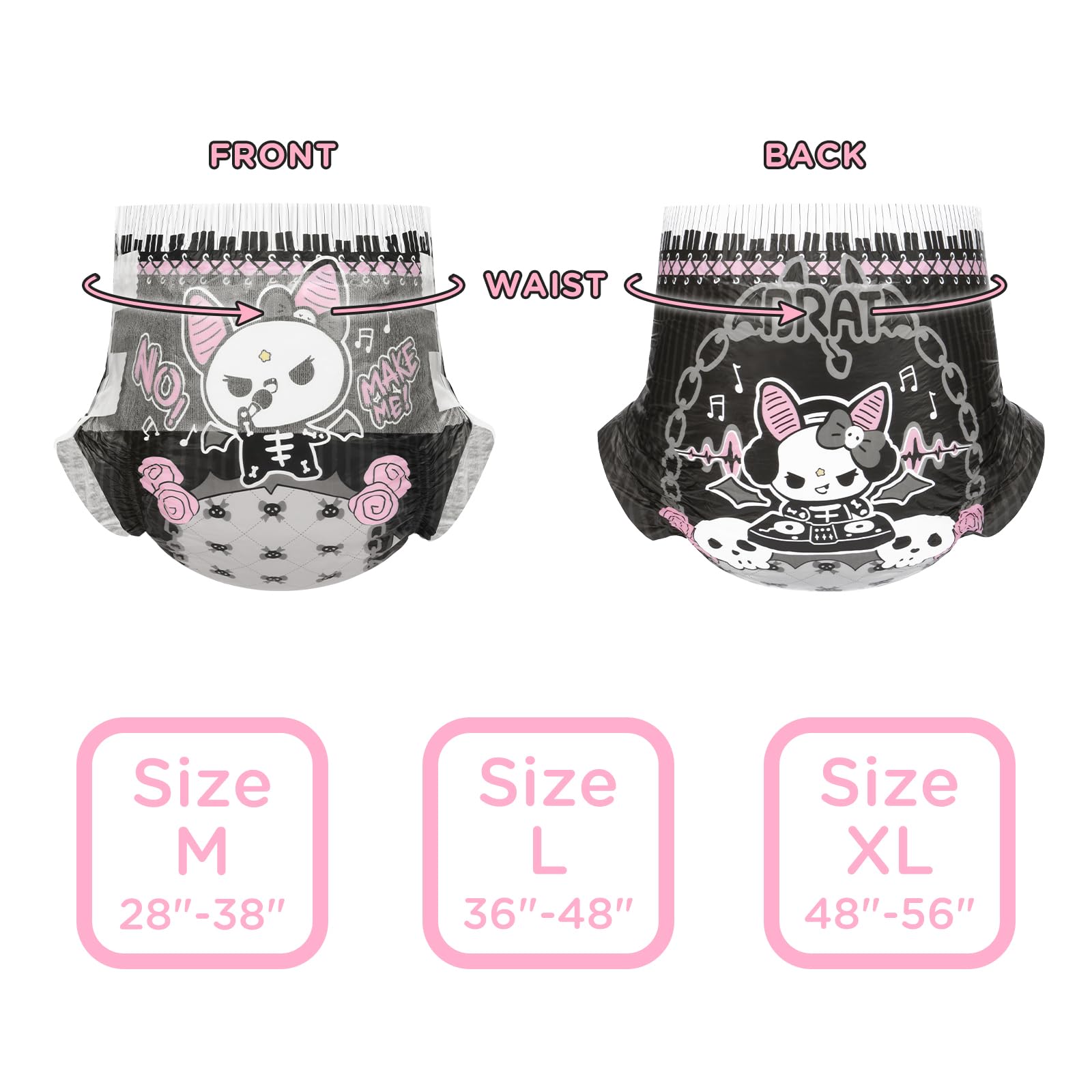 Littleforbig Ultra Absorbent 7000 mL Adult Printed Diaper 40 Pieces (4 Packs) - Goth Brat (Medium 28"-38") - Image 5
