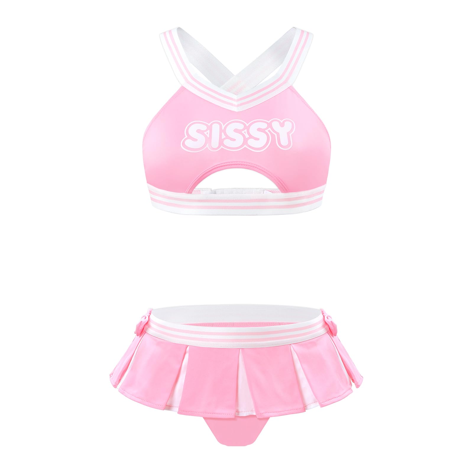 Littleforbig Unisex Cross-back Adjustable Straps Sleepwear Cami Top Skort Lingerie Cheer Sissy Bralette Loungewear Skort Set - Image 6