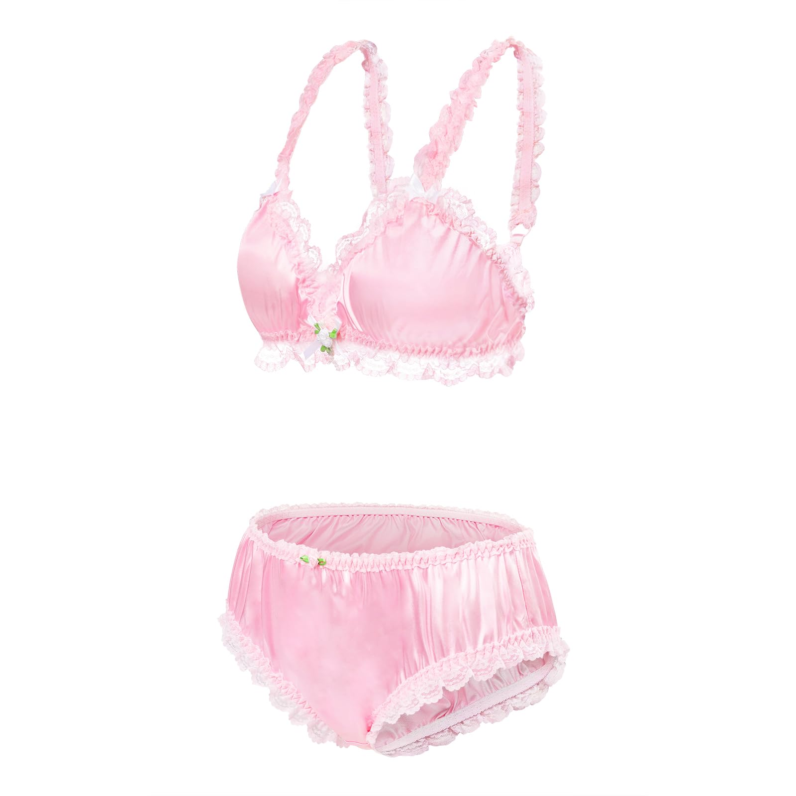 Littleforbig Unisex Nightwear Strap Sissy Lacy Frill Adjustable Satin Bralette Panties Set - Image 6
