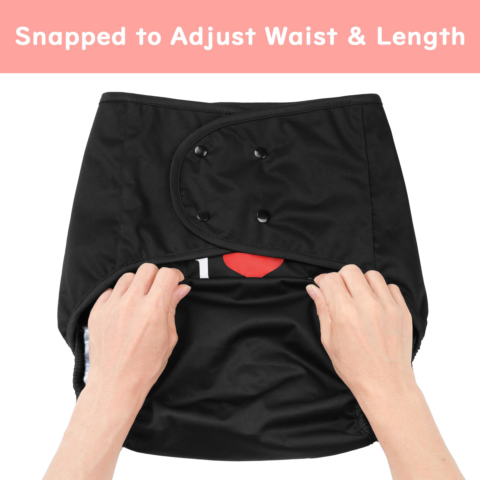 Littleforbig Washable Adjustable Reusable Waterproof Cloth Adult Diaper Wrap Cover One Size - I Love Daddy Black - Image 6