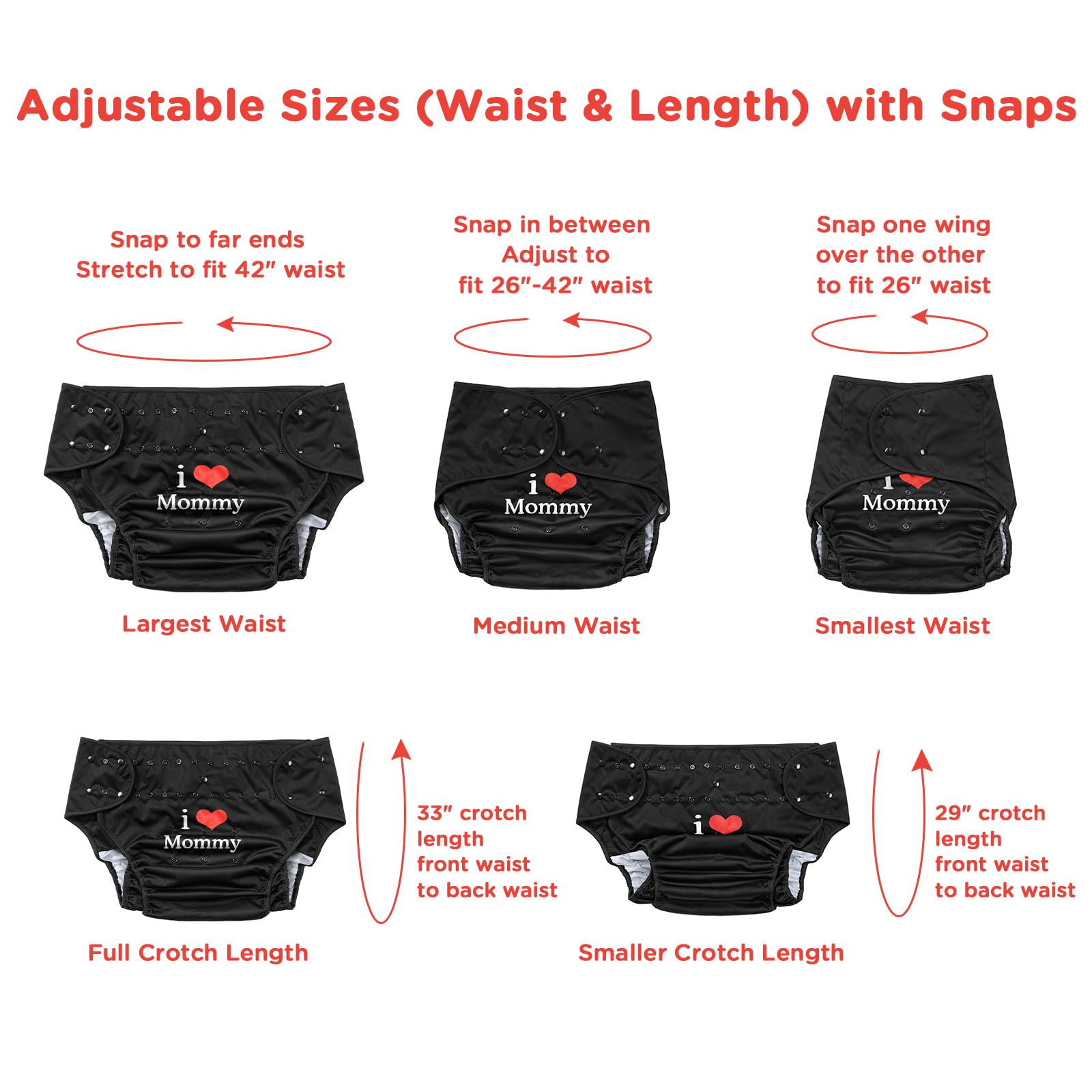 Littleforbig Washable Adjustable Reusable Waterproof Cloth Adult Diaper Wrap Cover One Size - I Love Mommy Black - Image 7