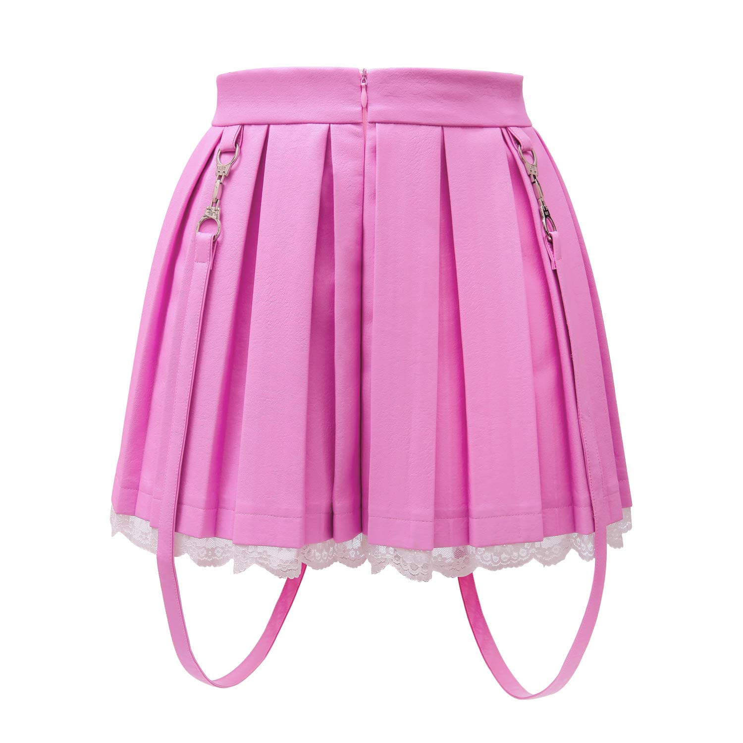 Littleforbig Women's A-Line Pleated Faux Leather Flared Casual Lace Trim Mini Skirts - Troublemaker - Image 6