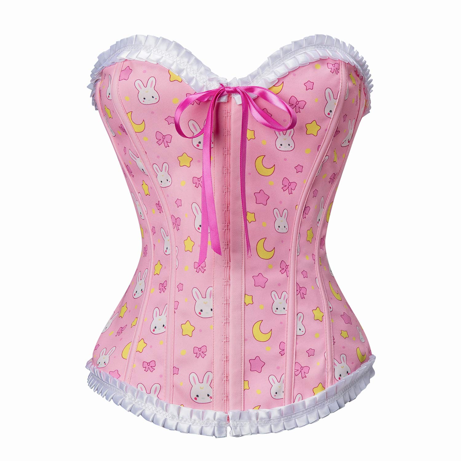 Littleforbig Women's Lace Up Boned Overbust Corset Bustier Bodyshaper Top - Usagi Moon Pattern - Image 4