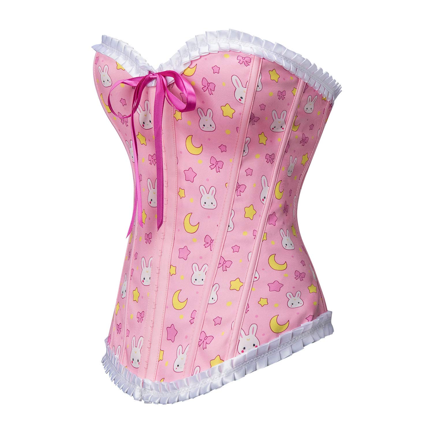 Littleforbig Women's Lace Up Boned Overbust Corset Bustier Bodyshaper Top - Usagi Moon Pattern - Image 6