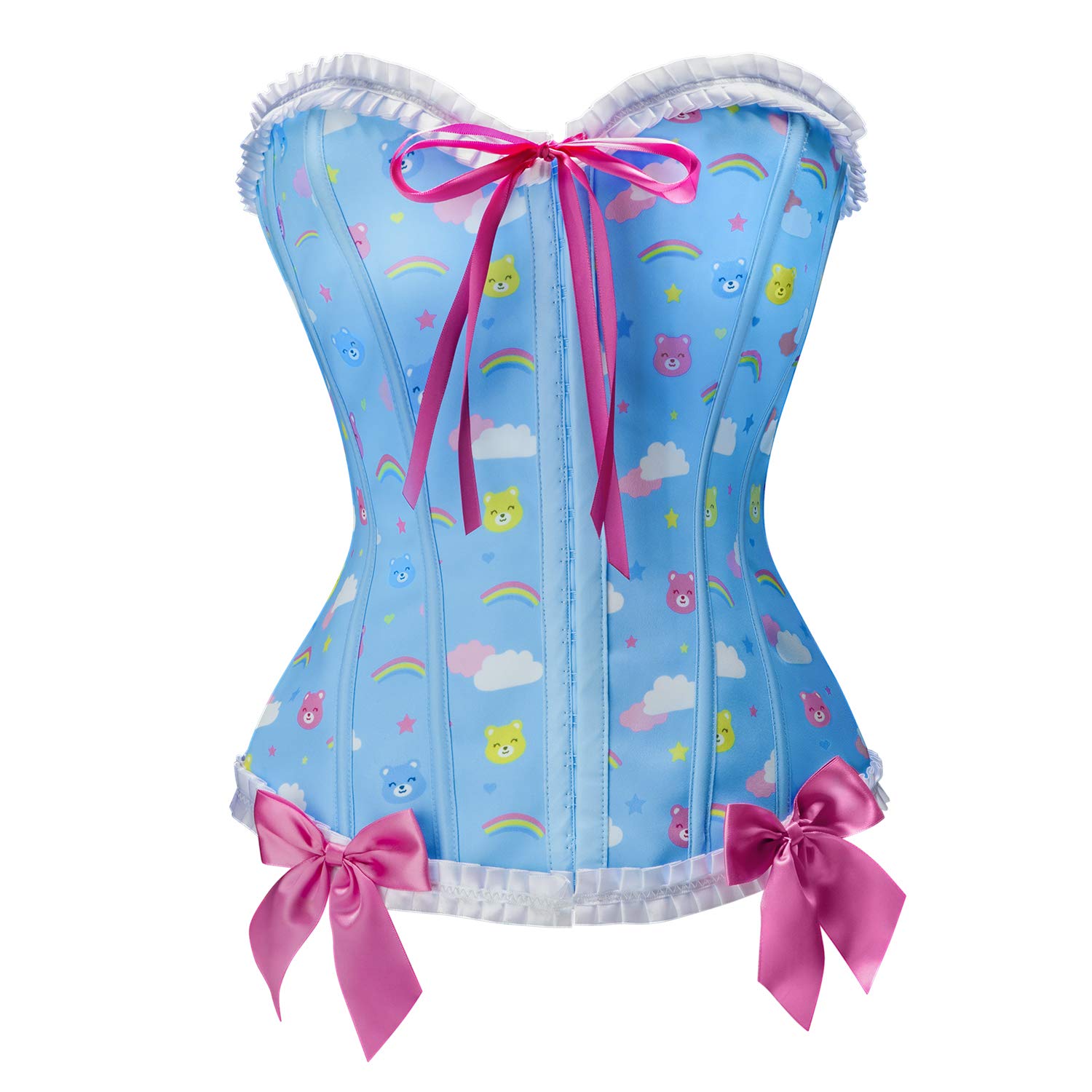 Littleforbig Women's Lace Up Boned Overbust Corset Bustier Bodyshaper Top - Teddy Friends Pattern - Image 3