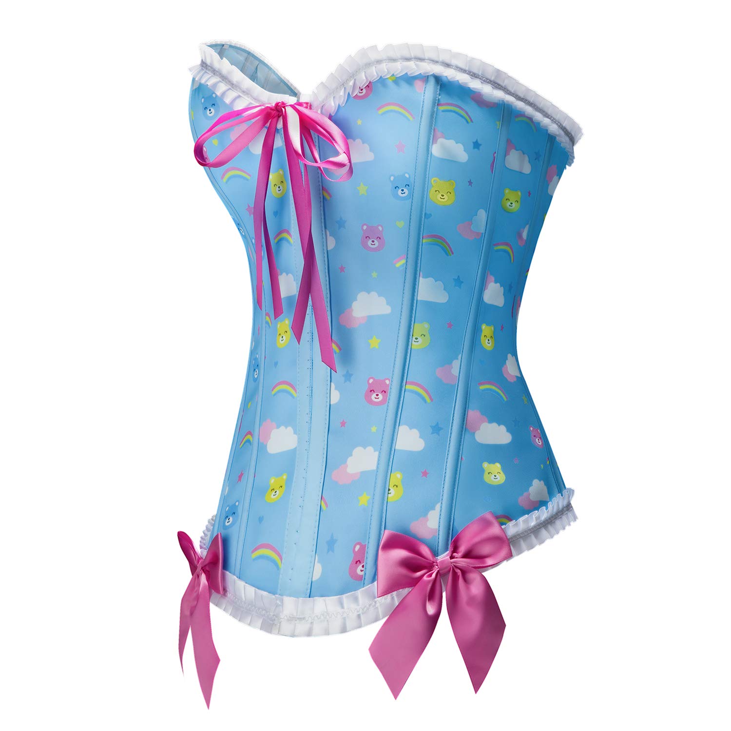 Littleforbig Women's Lace Up Boned Overbust Corset Bustier Bodyshaper Top - Teddy Friends Pattern - Image 4