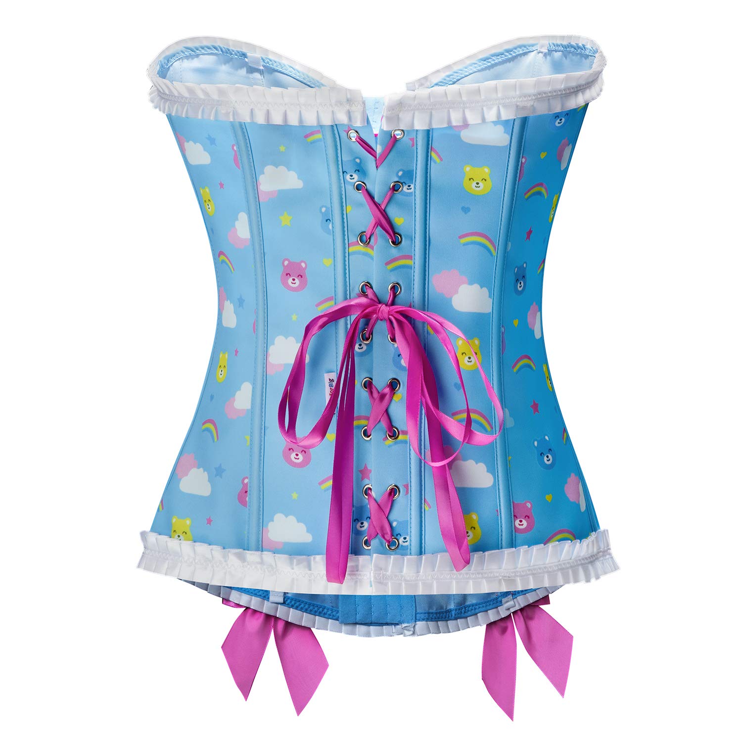 Littleforbig Women's Lace Up Boned Overbust Corset Bustier Bodyshaper Top - Teddy Friends Pattern - Image 5
