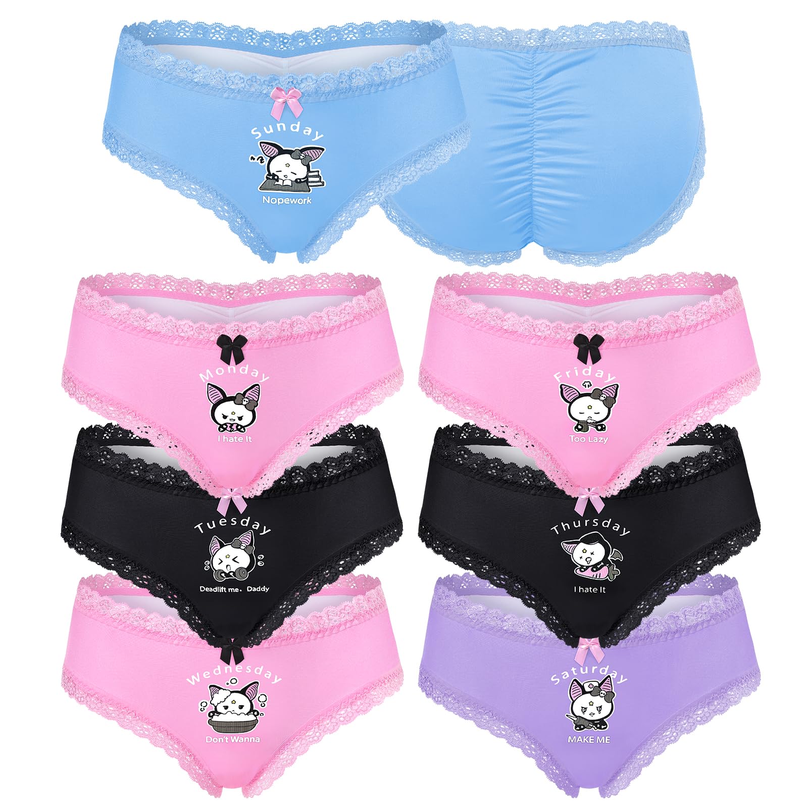 Littleforbig Women's Ladies Soft Silky Underwear Hipster Briefs Babydoll Batty Brat Days of the Week 7 Pack Panties Set - Image 3