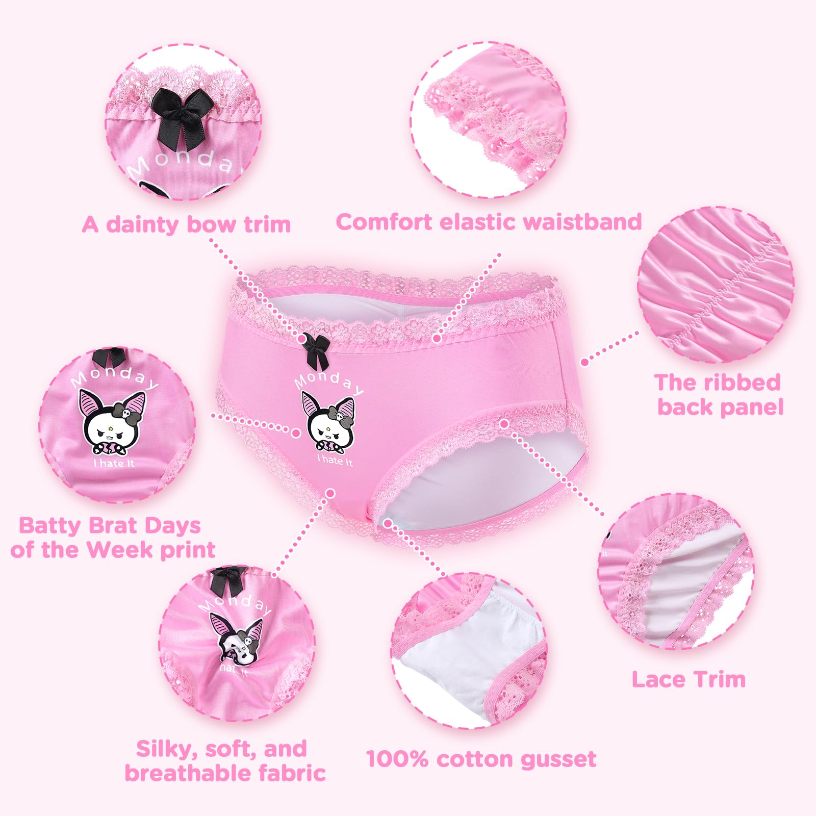 Littleforbig Women's Ladies Soft Silky Underwear Hipster Briefs Babydoll Batty Brat Days of the Week 7 Pack Panties Set - Image 4