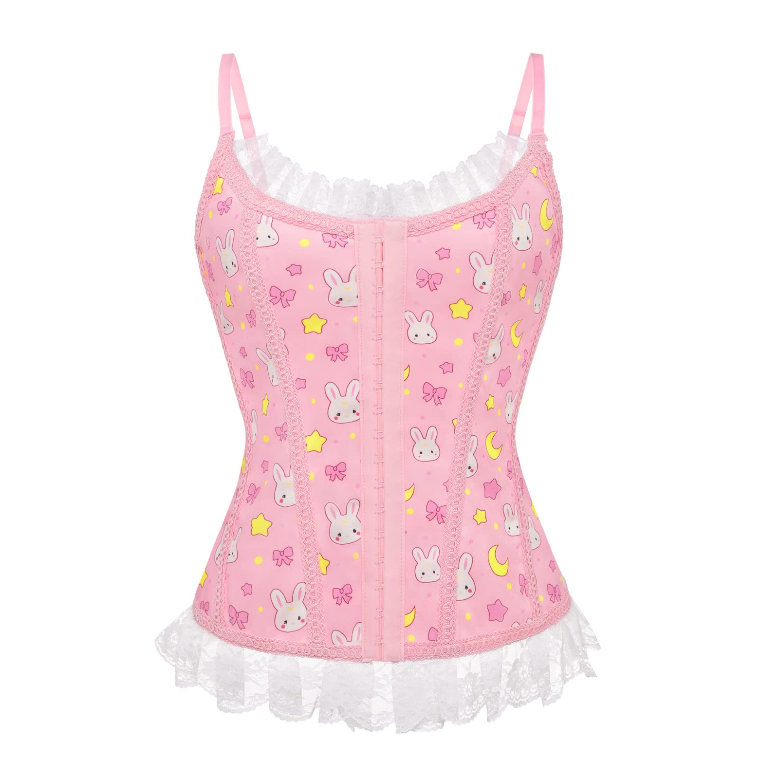 Littleforbig Women's Strap Lace Up Boned Overbust Corset Bustier Bodyshaper Top - Cottagecore Usagi Corset - Image 3