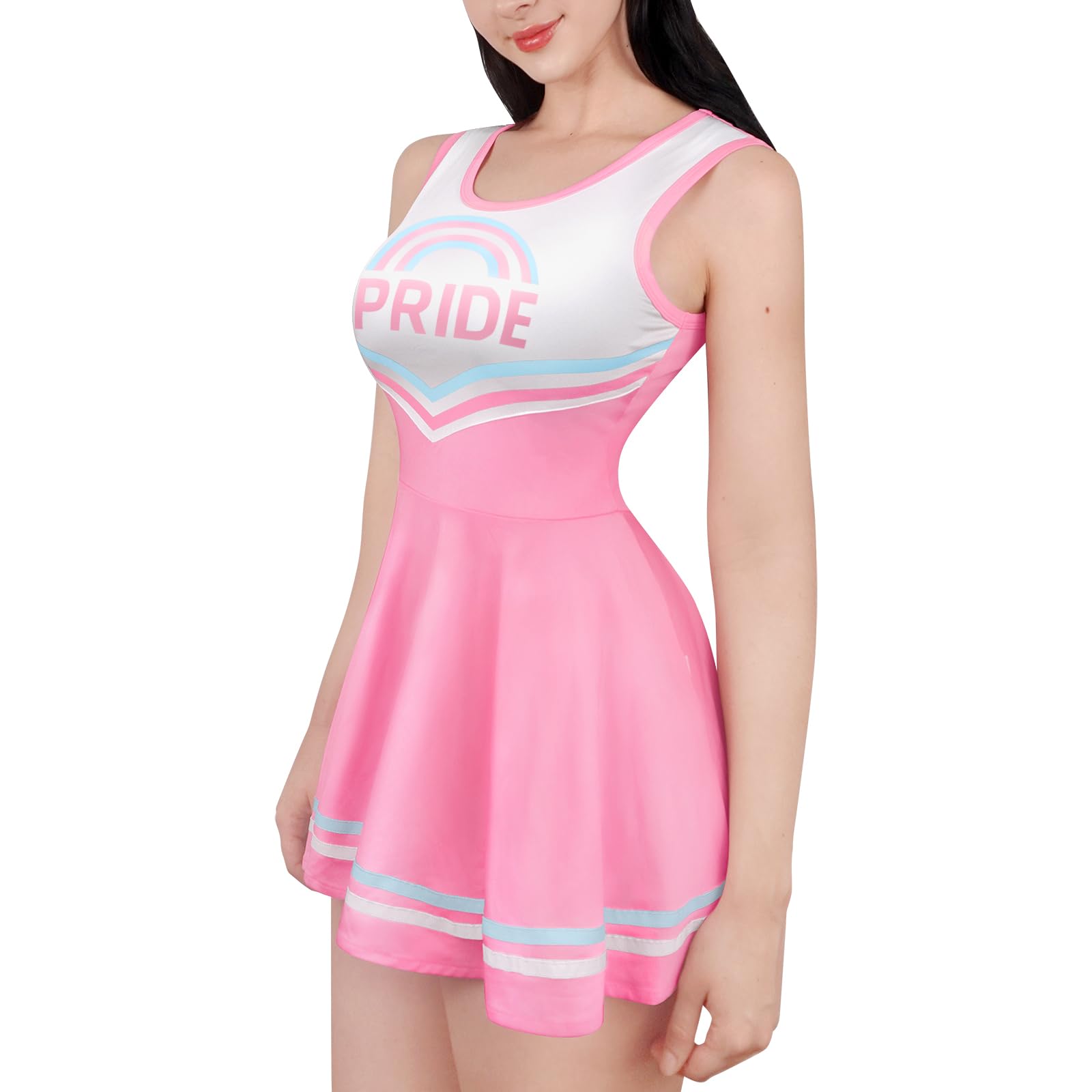 Littleforbig Women Sleeveless Overall Pride Cheer Bodycon Mini Dress Skirt - Image 3
