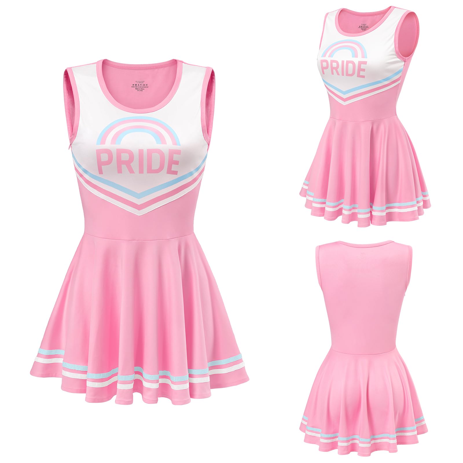 Littleforbig Women Sleeveless Overall Pride Cheer Bodycon Mini Dress Skirt - Image 5